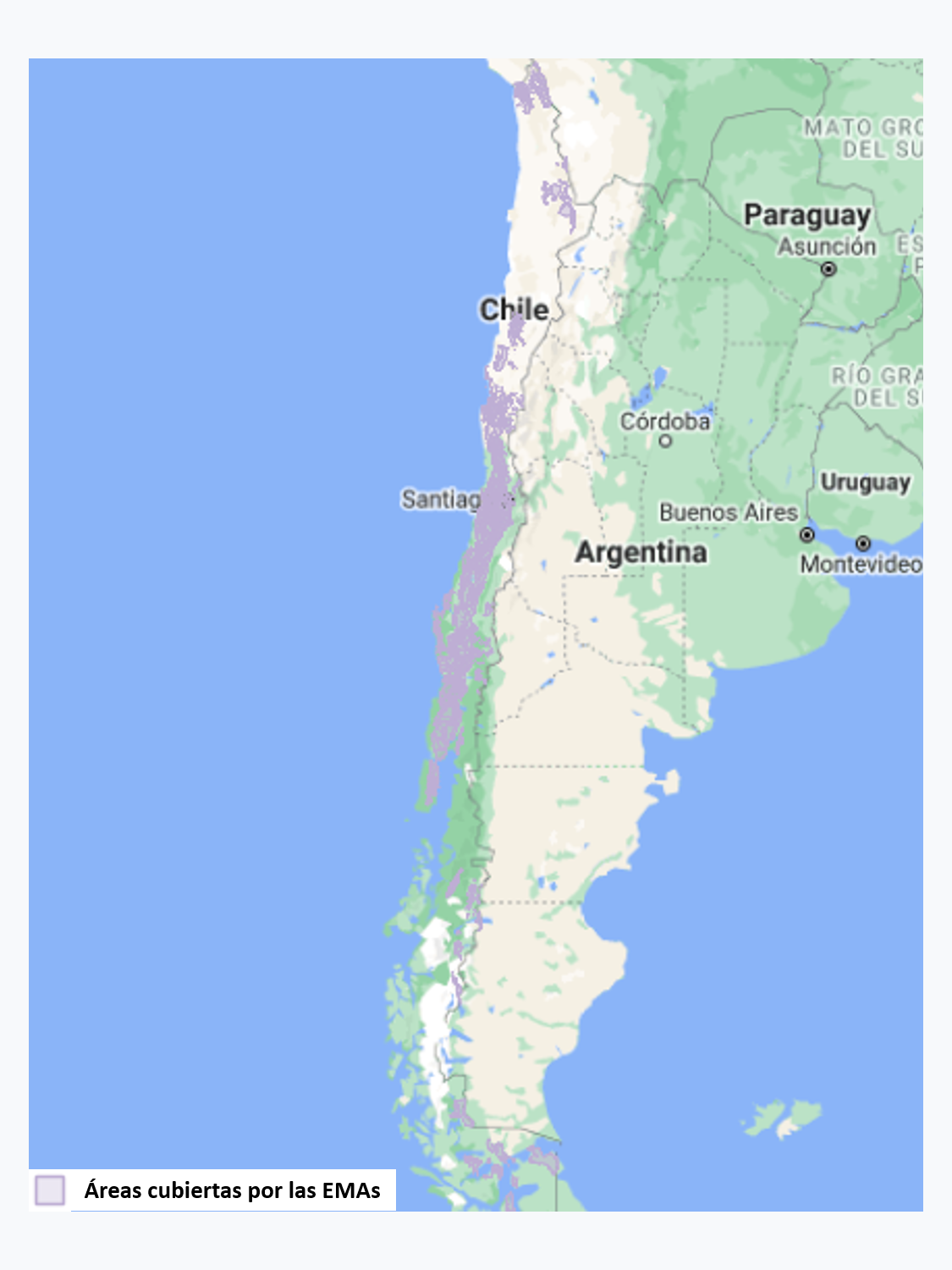 Localización de Áreas de Coberturas de las Estaciones Meteorológicas Automáticas (EMAs) existentes